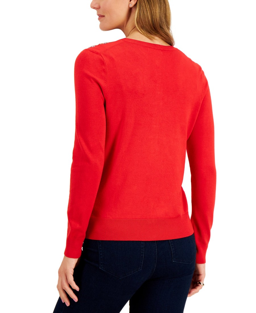 Women'S Charter Club | Sequined Cardigan Ravishing Red Combo