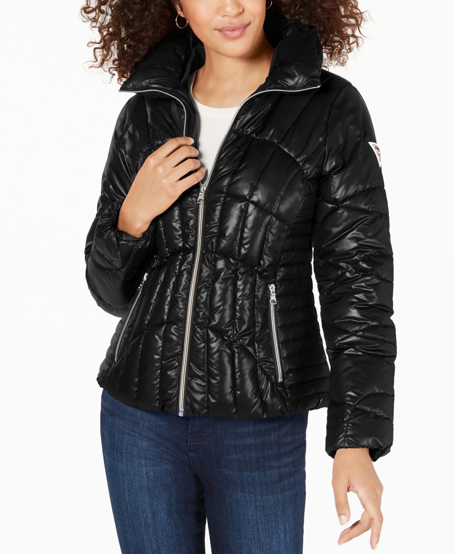 Women'S GUESS | High-Shine Puffer Coat Black