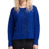 Women'S DKNY | Faux-Leather Cable-Knit Sweater Sapphire