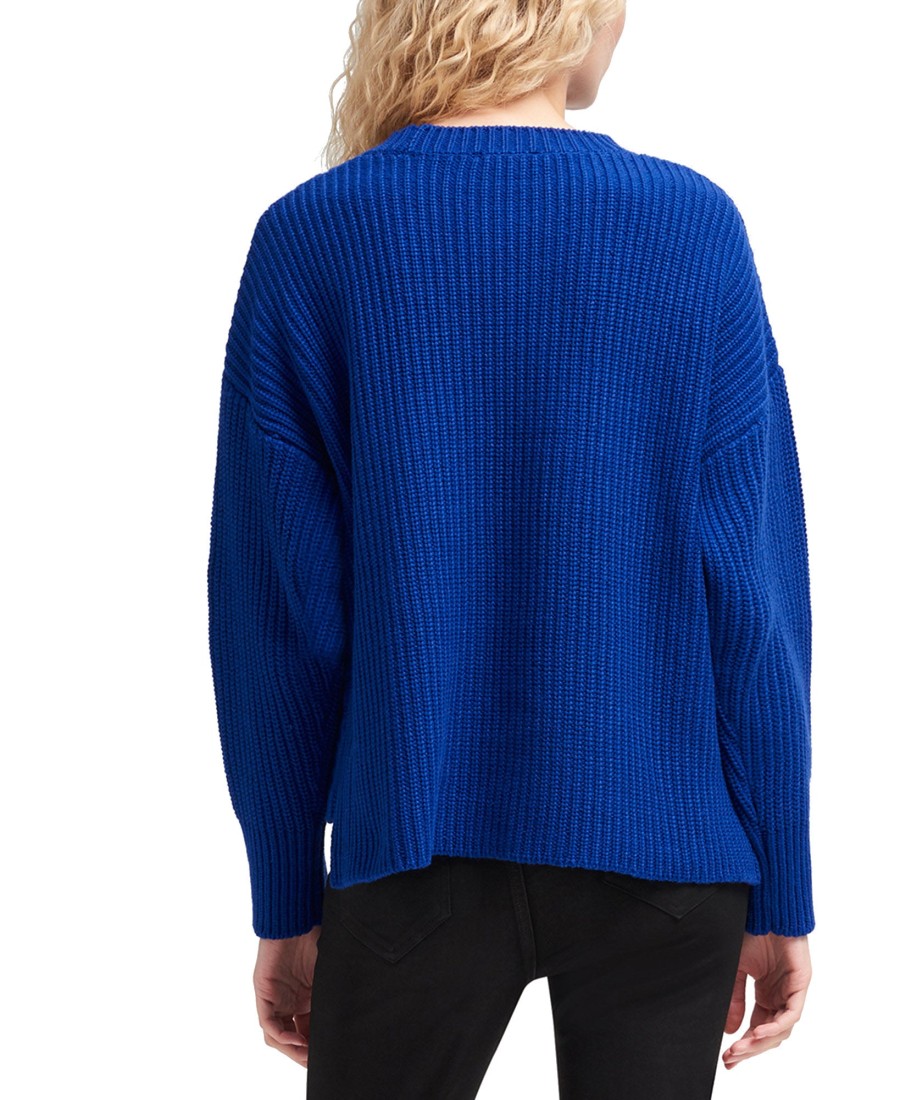 Women'S DKNY | Faux-Leather Cable-Knit Sweater Sapphire