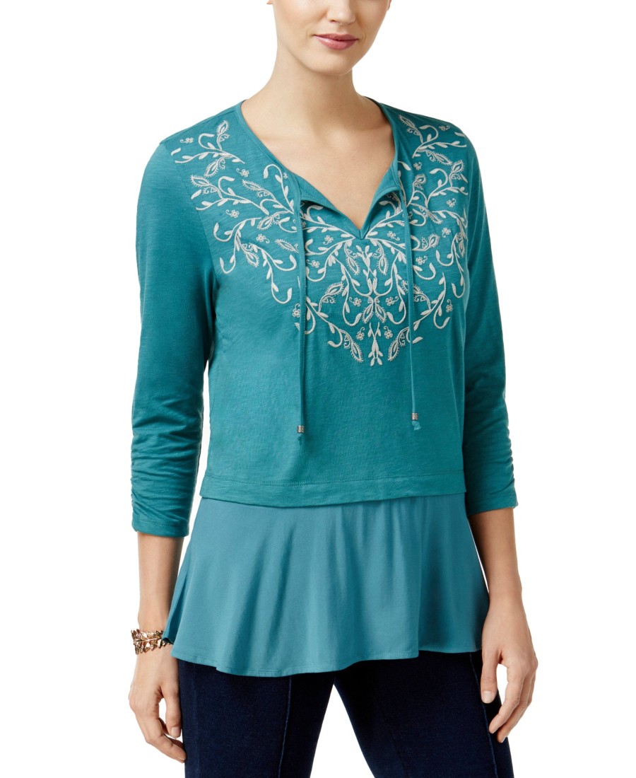 Women'S Style & Co | Flounce-Hem Peasant Top Delilah Green