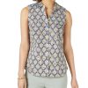 Women'S Charter Club | Petite Sleeveless Button-Up Shirt Citron Aura Combo