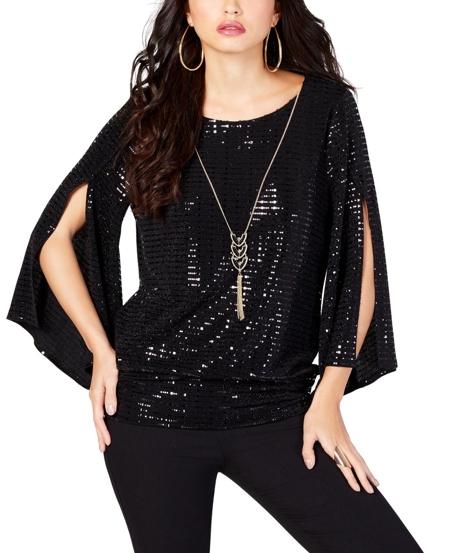 Women'S Thalia Sodi | Sequined Necklace Top Deep Black