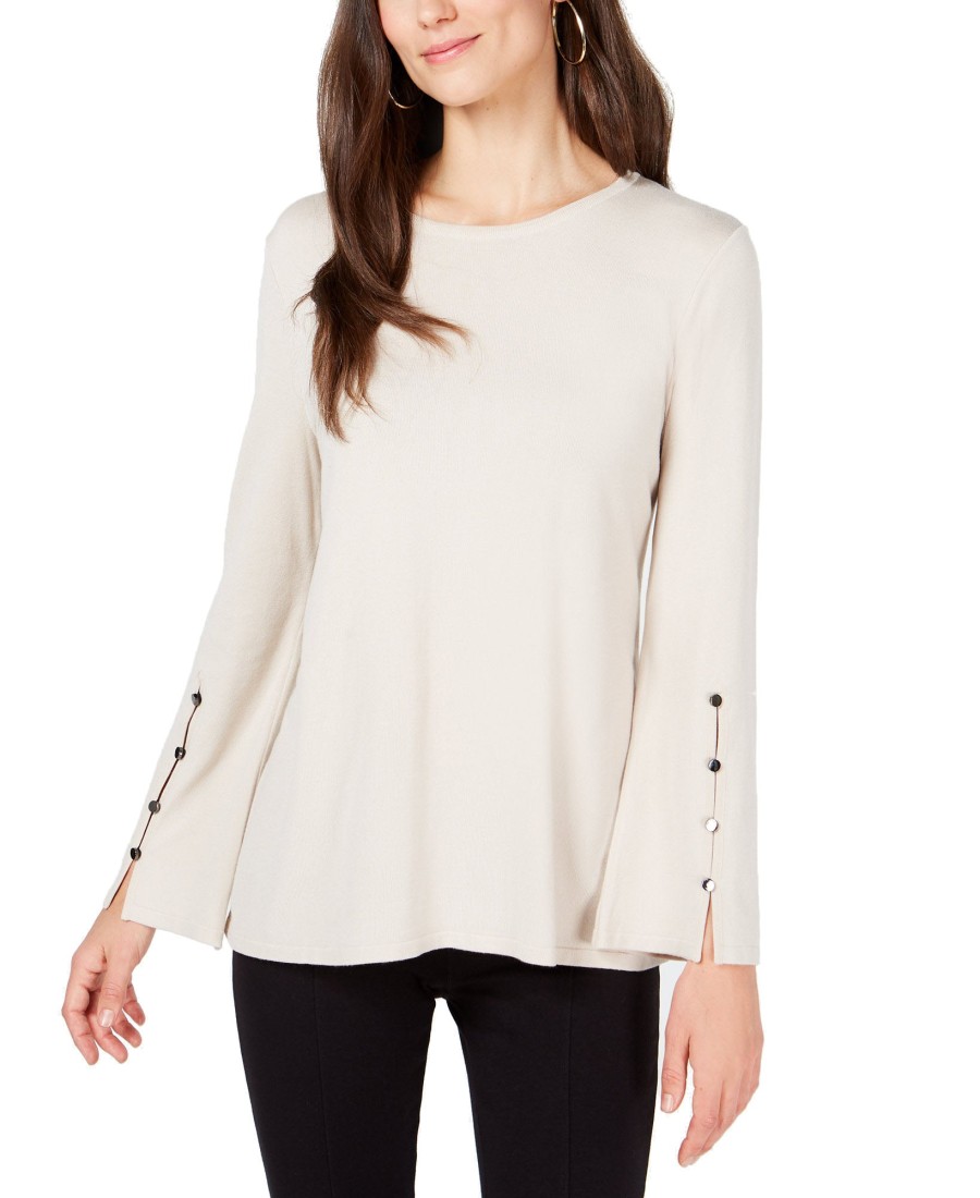 Juniors' Alfani | Hardware-Sleeve Top Polished Beige