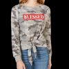 Juniors' Rebellious One | Juniors' Blessed Tie-Front Sweatshirt Grey Camo