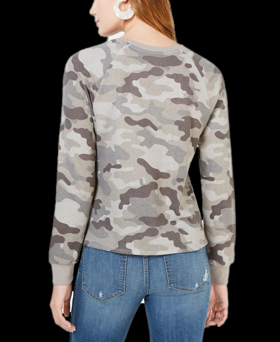 Juniors' Rebellious One | Juniors' Blessed Tie-Front Sweatshirt Grey Camo