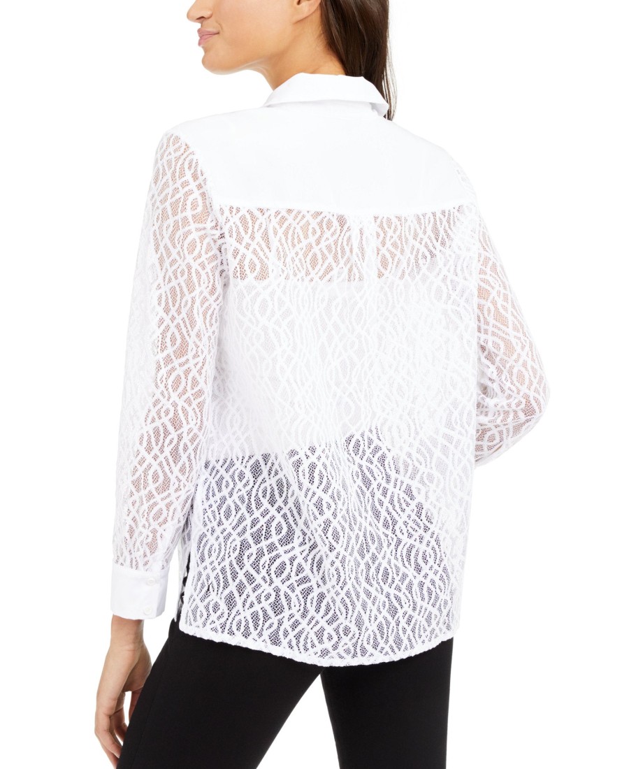 Juniors' Alfani | Lace Button-Down Top White