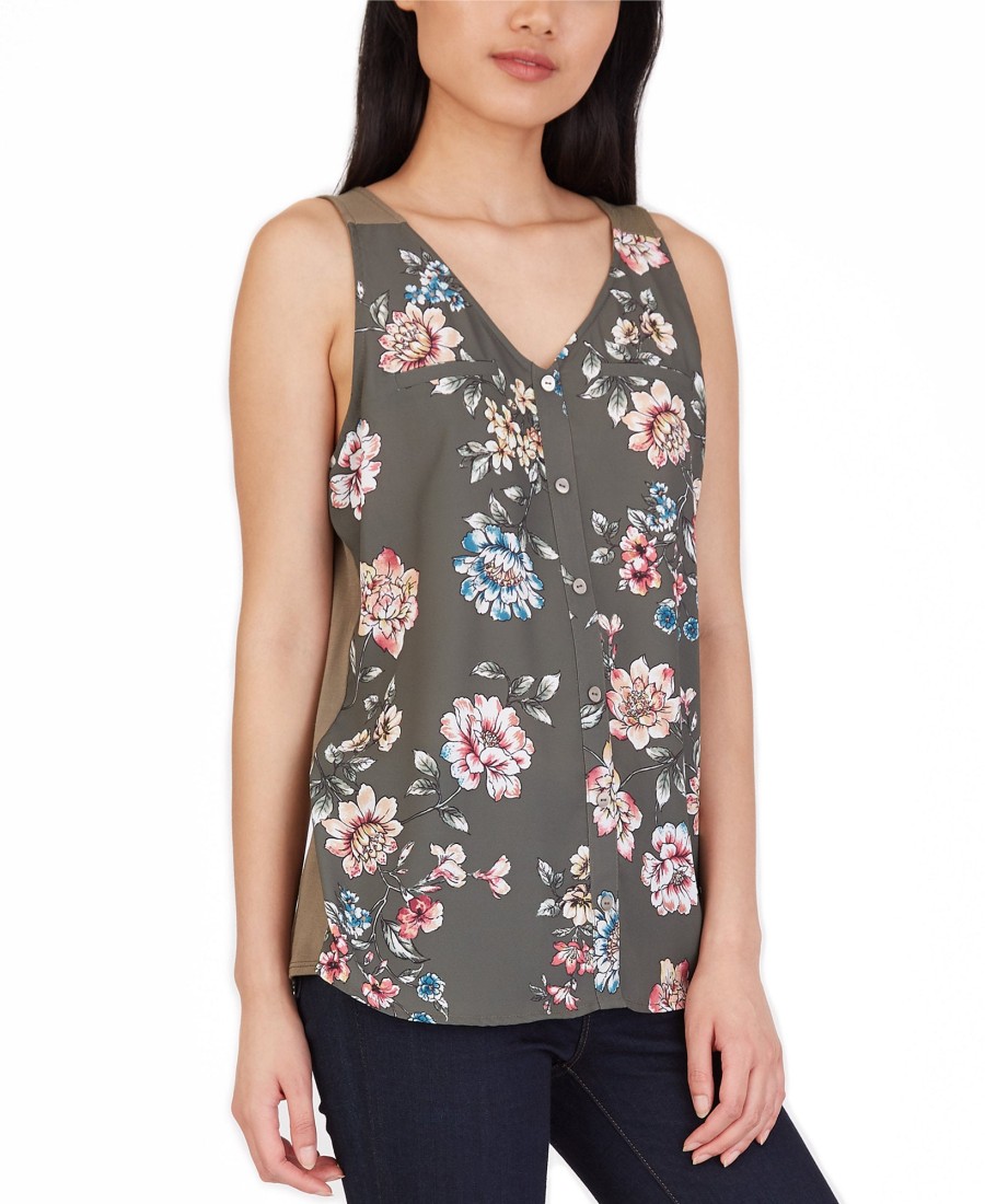 Juniors' BCX | Juniors' Floral-Print Contrast-Back Top Pat D