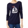 Women'S Charter Club | Sailboat Graphic Sweater Intrepid Blue Combo