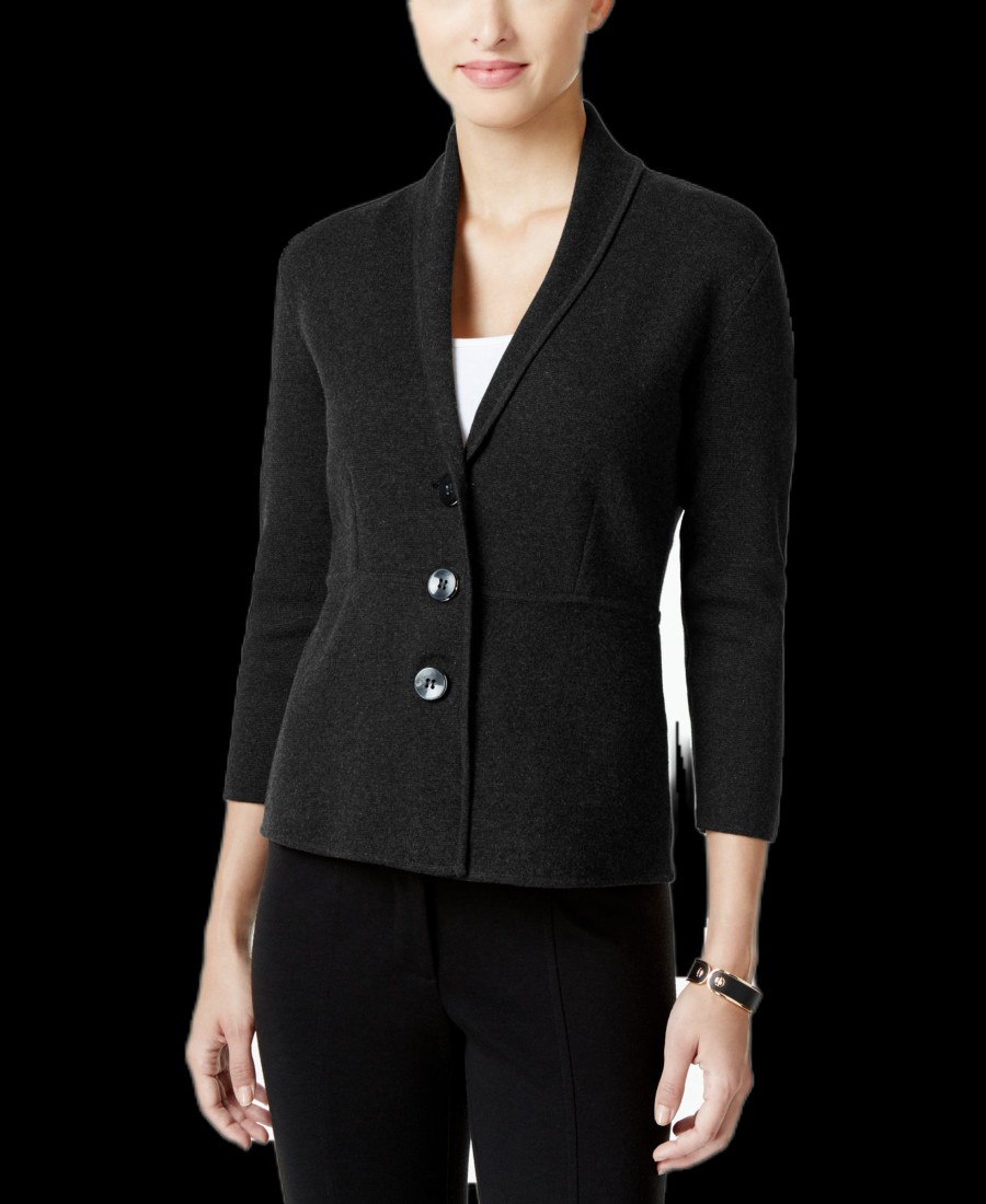 Juniors' Alfani | Three-Button Knit Jacket Black