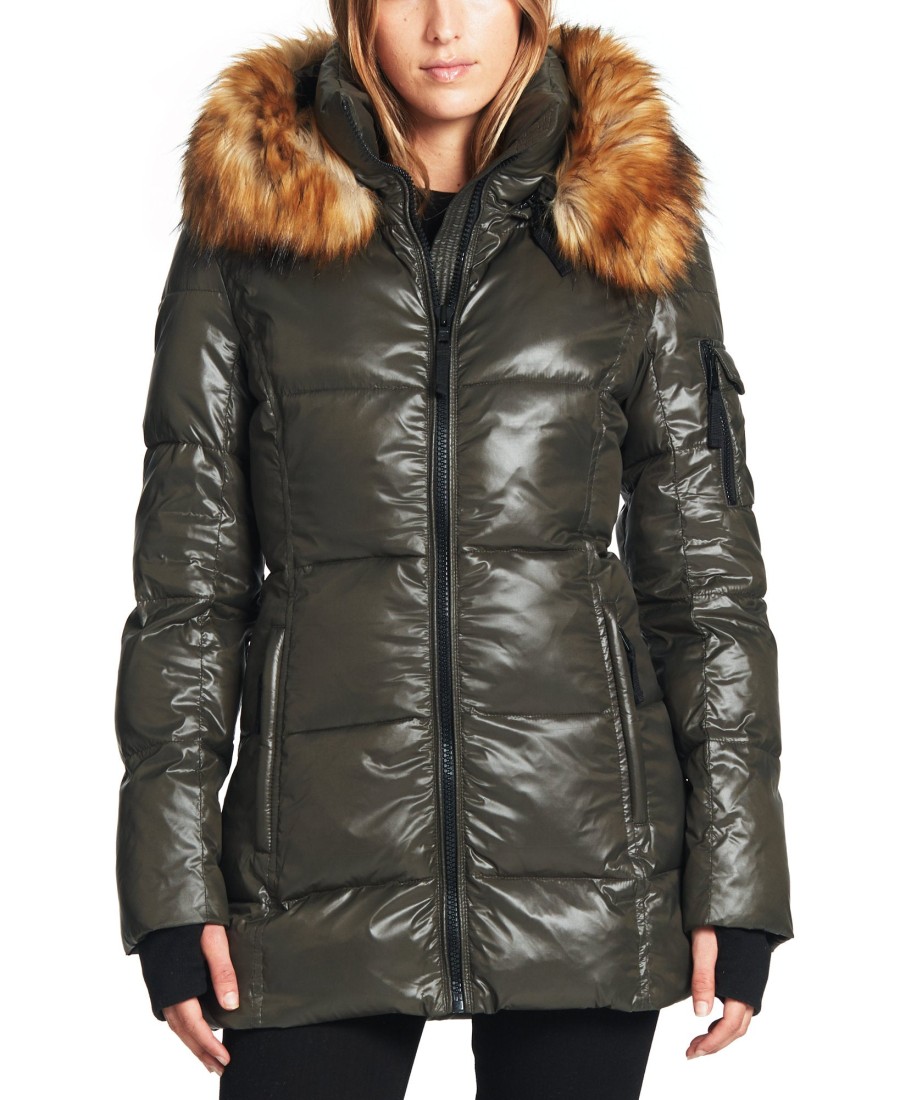 Women'S S13 | Gramercy Down Puffer Coat With Faux-Fur-Trim Hood Dark Military