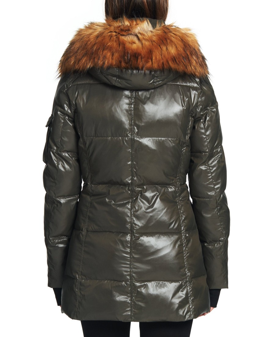 Women'S S13 | Gramercy Down Puffer Coat With Faux-Fur-Trim Hood Dark Military