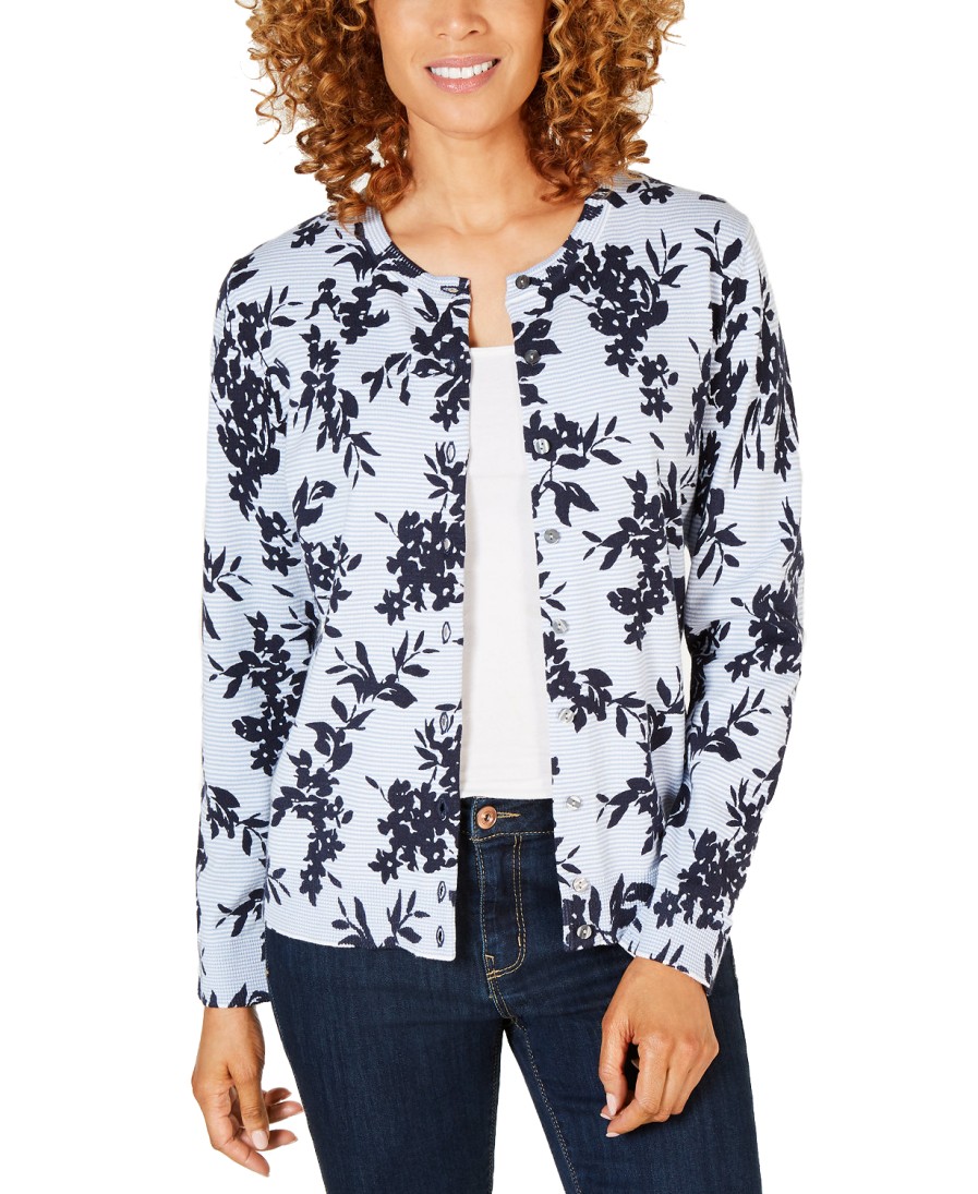 Women'S Karen Scott | Floral-Print Cardigan Intrepid Combo