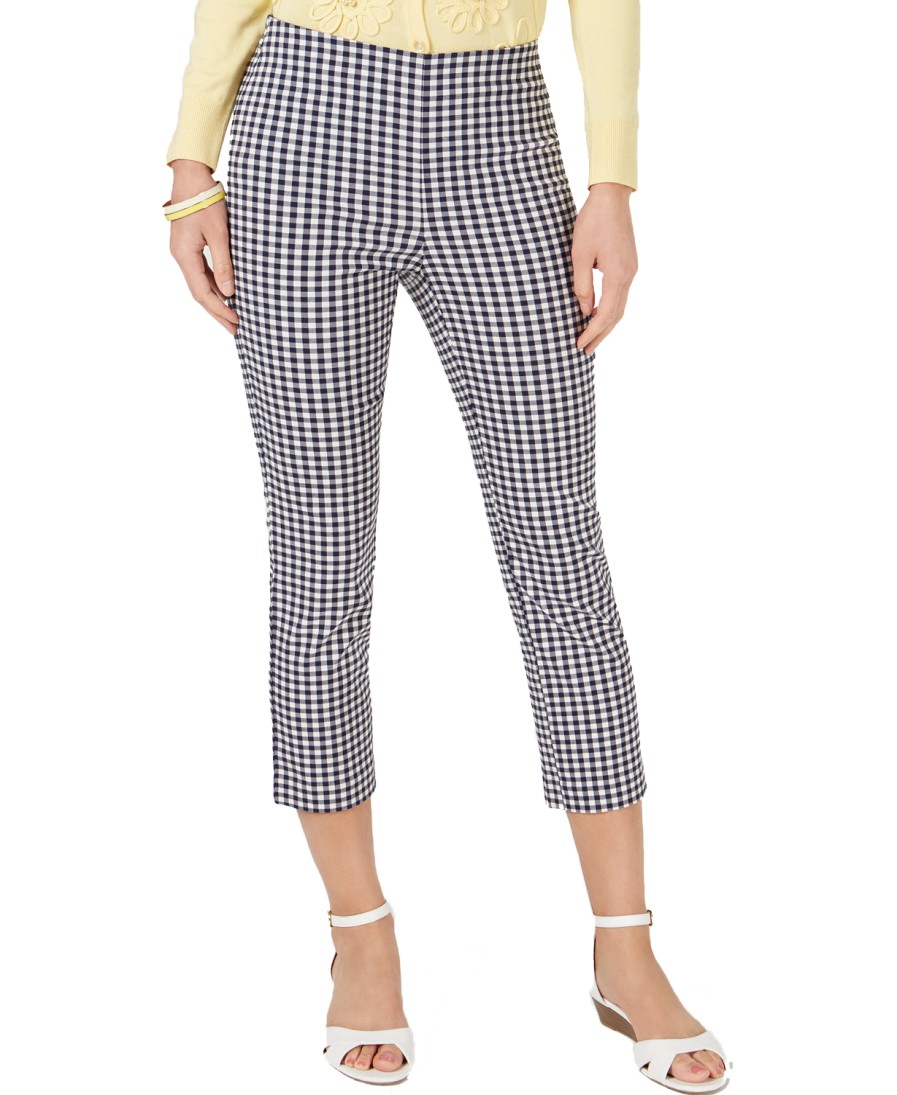 Women'S Charter Club | Gingham-Print Capri Pants Intrepid Blue Combo