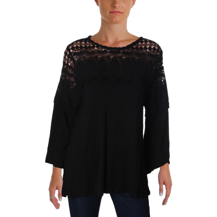 Women'S John Paul Richard | Jersey Lace Trim Top Black