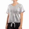 Women'S MSK | Allover-Sequin Tie-Front Top Silver