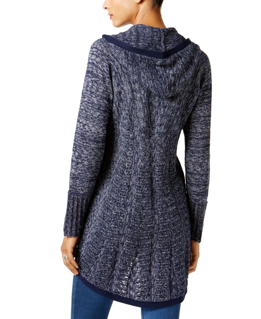 Women'S Style & Co | Pointelle Hooded Cardigan Industrial Blue