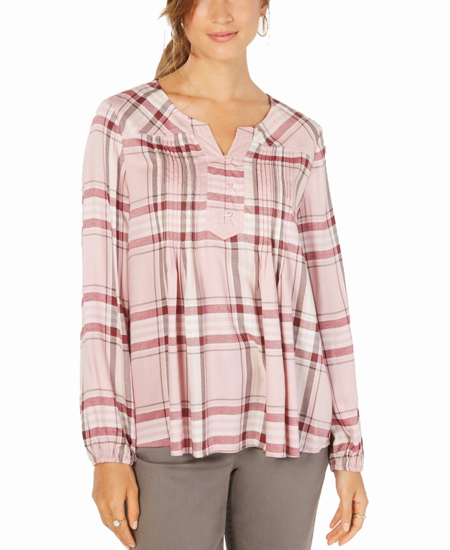 Women'S Style & Co | Plaid Split-Neck Top Cavern Plaid