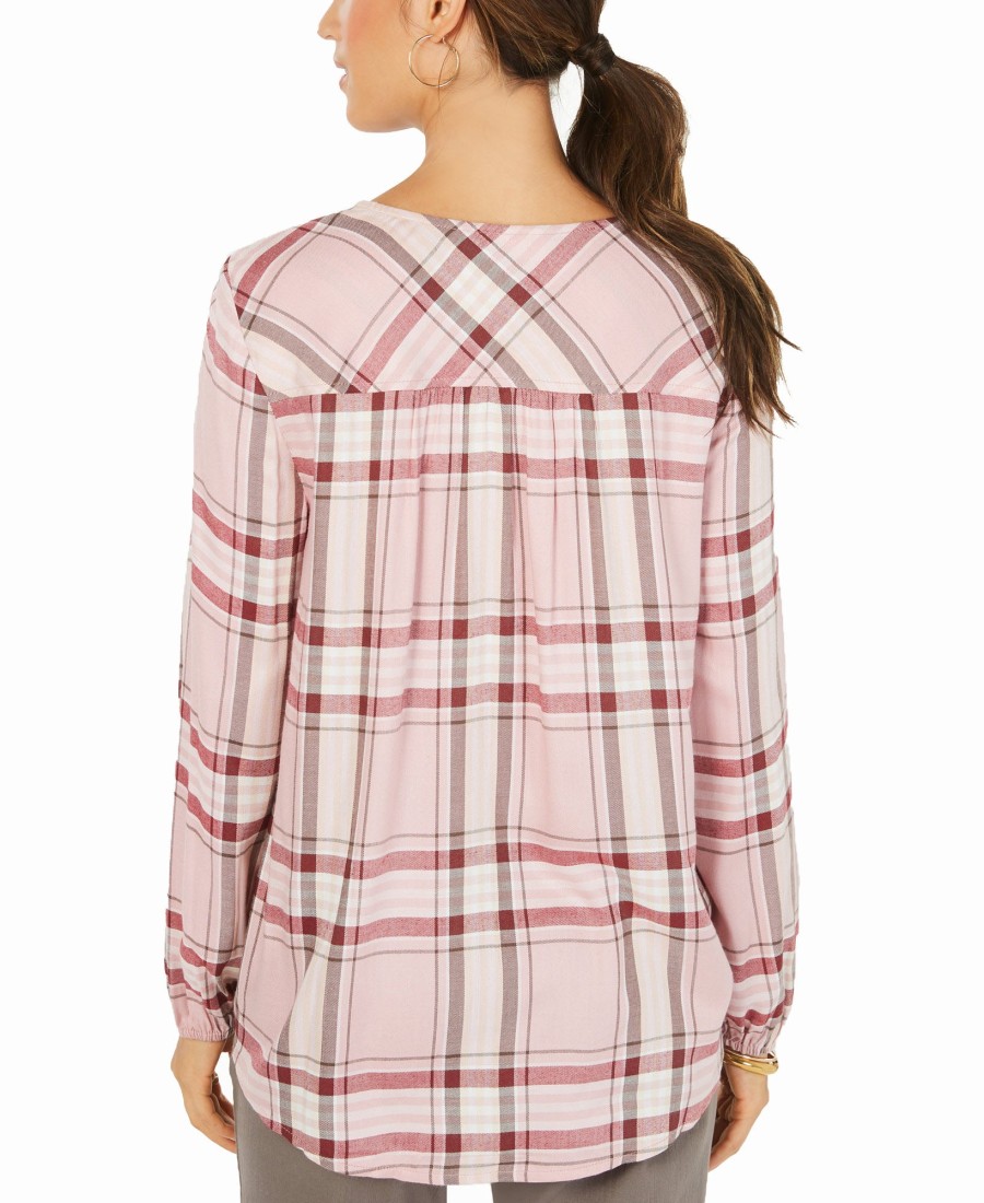 Women'S Style & Co | Plaid Split-Neck Top Cavern Plaid