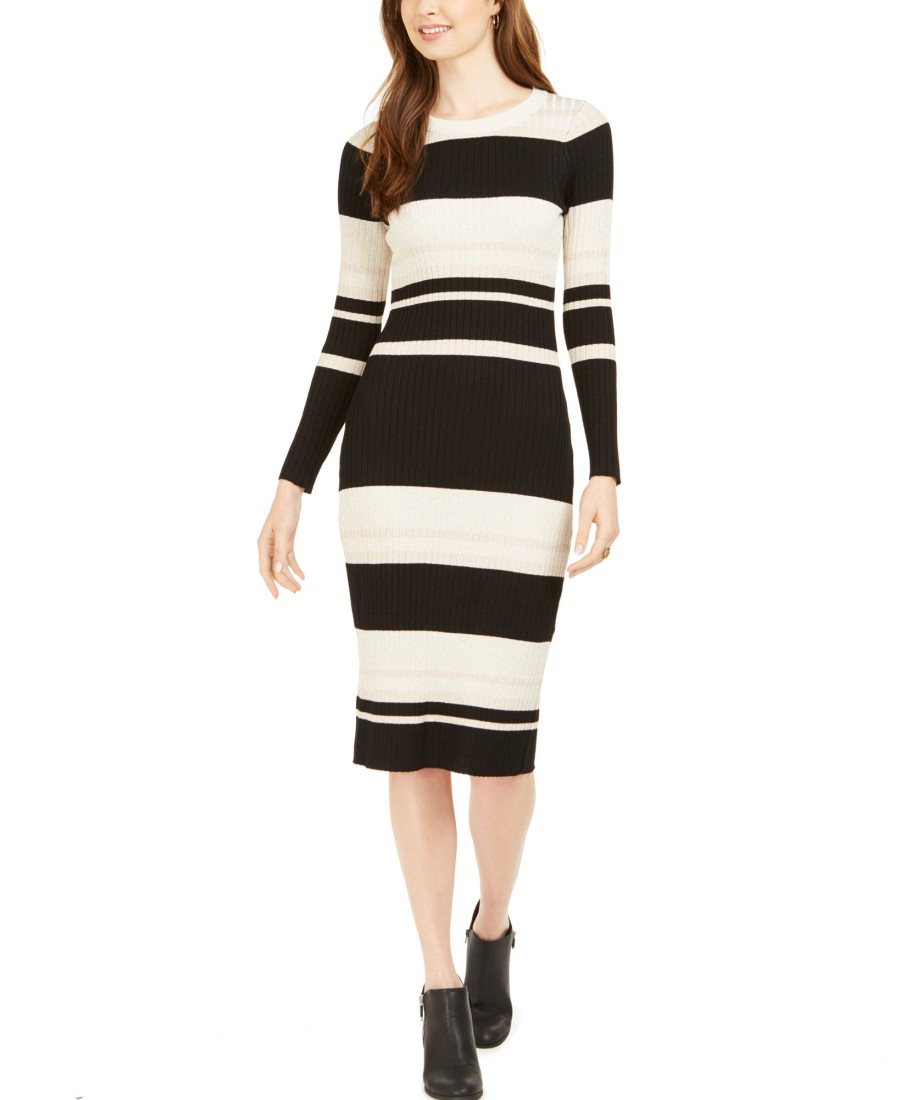 Women'S Taylor | Striped Midi Sweater Dress Black/Ivory/Blush