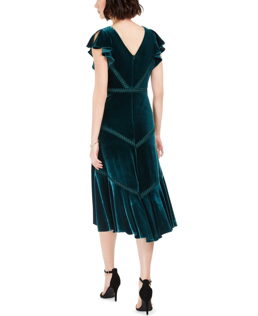 Women'S Taylor | Velvet Flutter-Sleeve Midi Dress Spruce