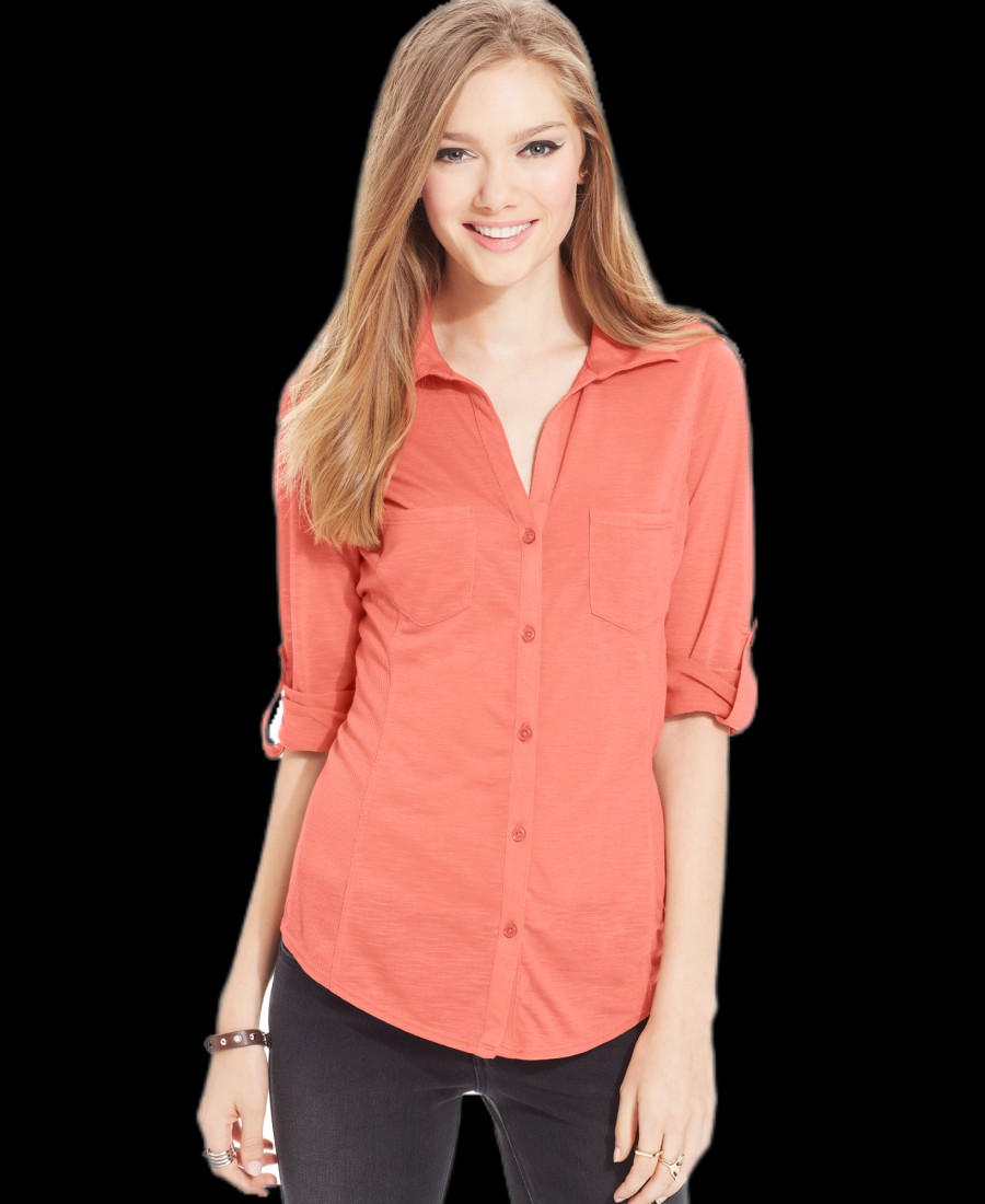 Juniors' Almost Famous | Juniors' Ribbed-Panel Button-Down Top