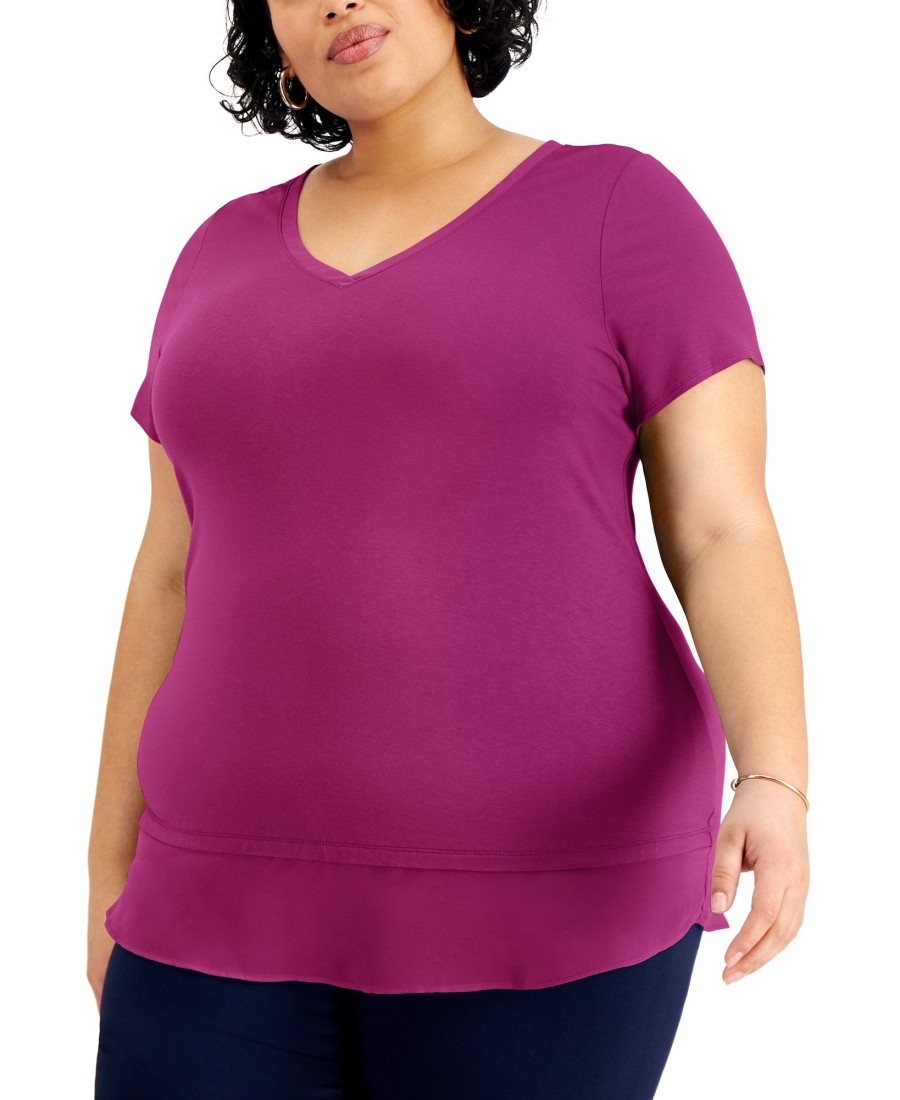 Women'S JM Collection | Plus Layered-Hem Top Lilac Moon