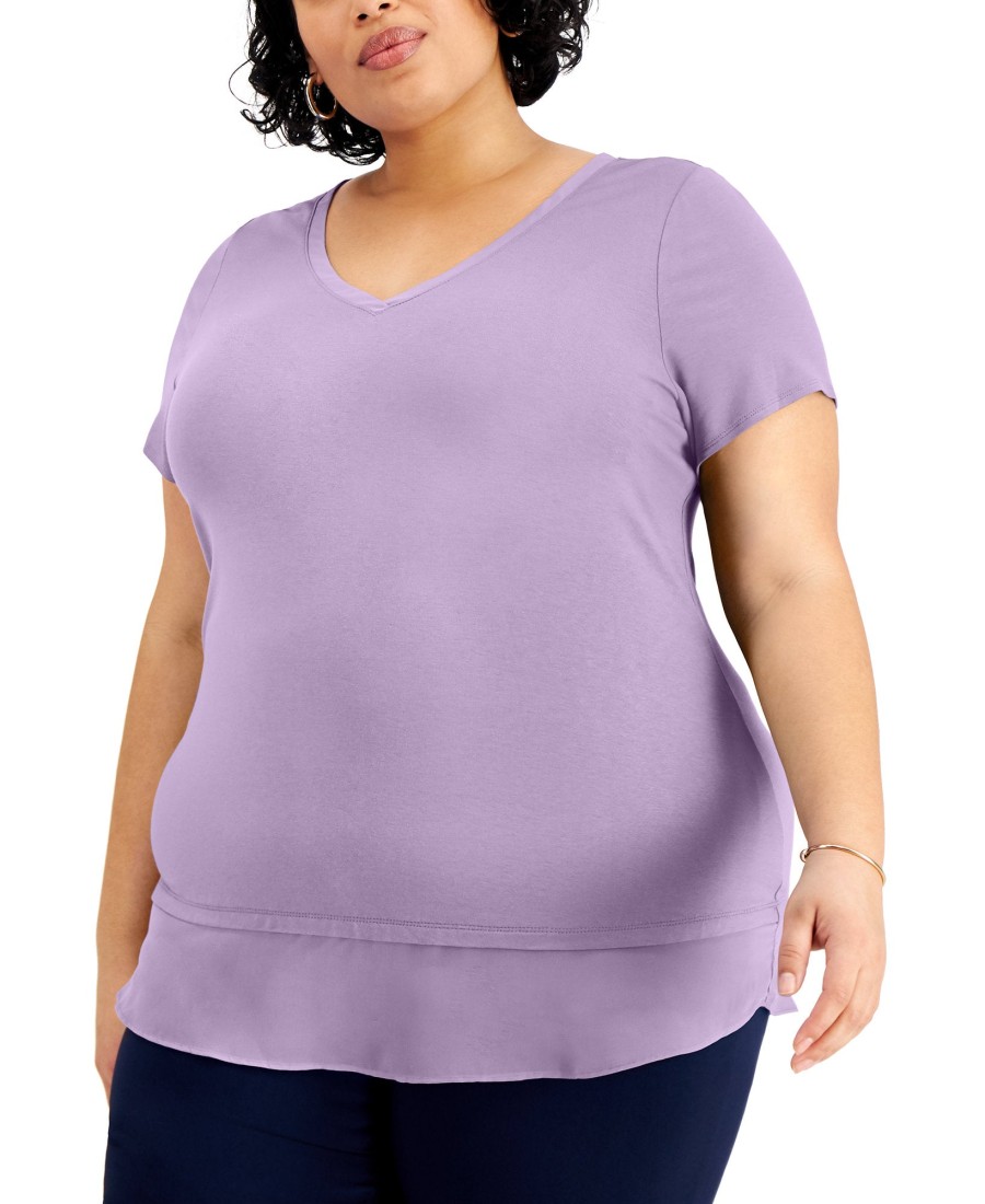 Women'S JM Collection | Plus Layered-Hem Top Lilac Moon