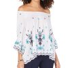 Women'S Style & Co | Cotton Embroidered Convertible On Off The Shoulder Top Ornate Haven