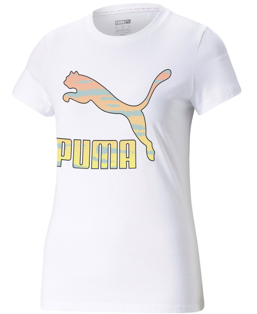 Women'S Puma | Cotton Rainbow Logo T-Shirt White Tiedye Cat