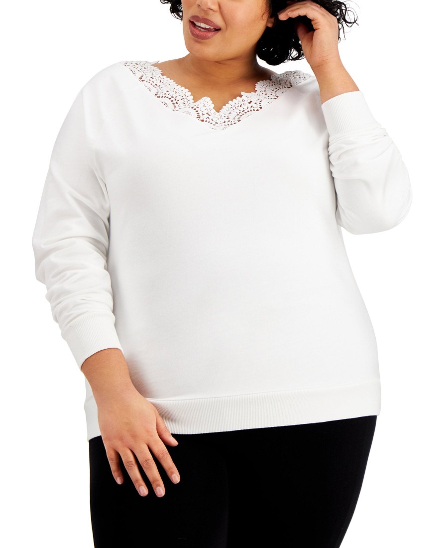 Women'S Kiss & Tell | Plus Trendy Lace-Trim V-Neck Top