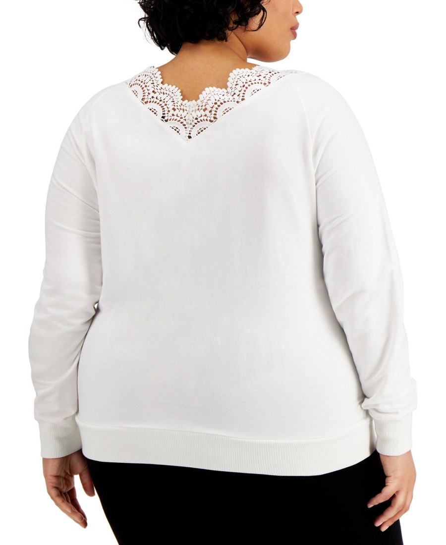 Women'S Kiss & Tell | Plus Trendy Lace-Trim V-Neck Top