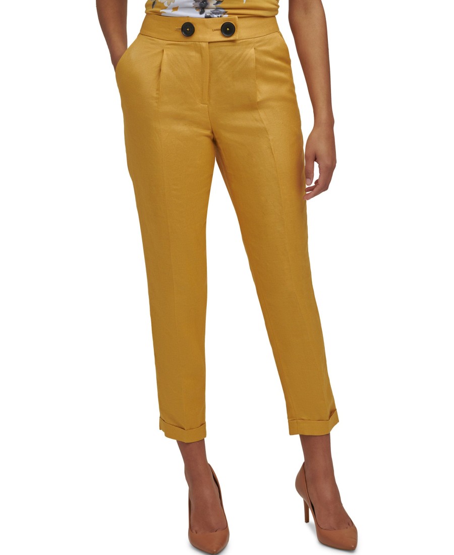 Women'S Calvin Klein | Slim-Leg Button-Front Pants Ochre