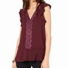 Women'S MICHAEL Michael Kors | V-Neck Lace-Trim Top Cordovan