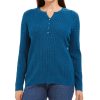 Women'S Karen Scott | Cable-Knit Henley Sweater Blue Teal Marl