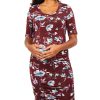 Women'S Motherhood Maternity | Ruched Elbow-Sleeve Dress Burgundy Floral