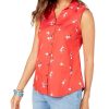 Women'S Charter Club | Petite Floral-Print Shirt Risky Red Combo