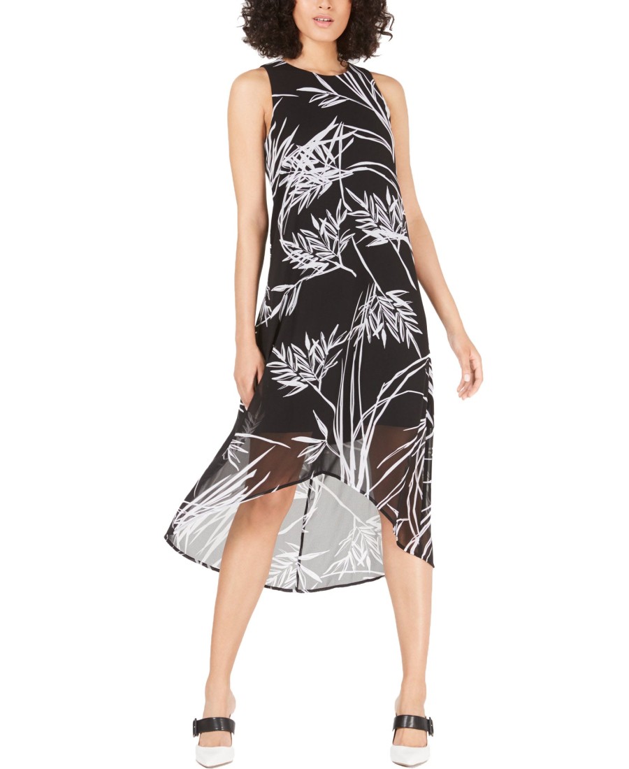 Juniors' Alfani | Petite Printed High-Low Dress Black Midnight Palm