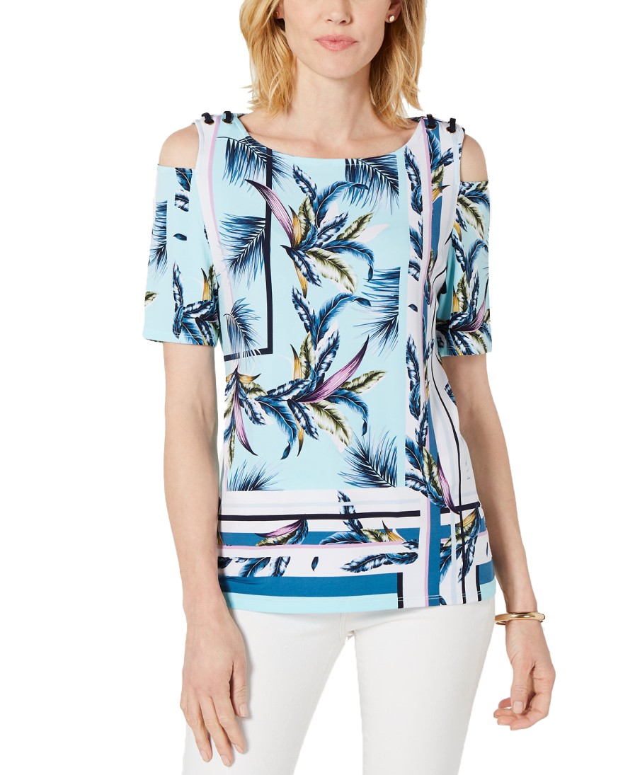 Women'S JM Collection | Cold-Shoulder Grommet Top Havana Tropics