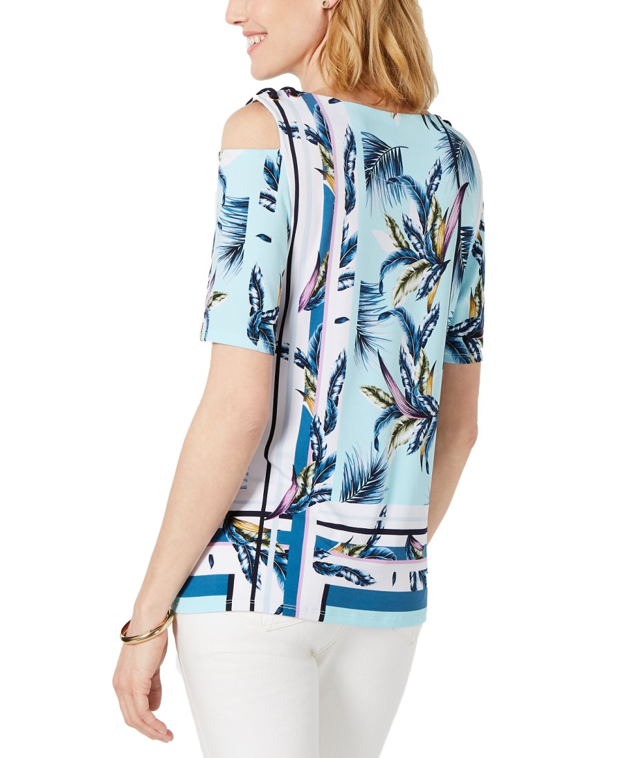 Women'S JM Collection | Cold-Shoulder Grommet Top Havana Tropics