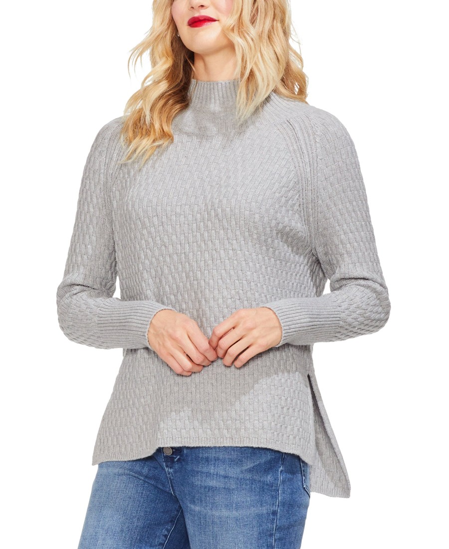 Women'S Vince Camuto | Textured Mock-Neck Sweater Light Heather Grey