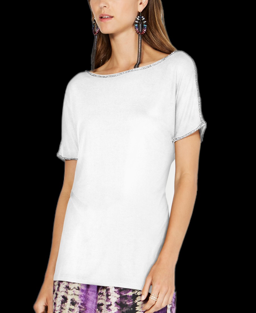 Women'S INC International Concepts | Short-Sleeve Jewel-Embellished Top Bright White