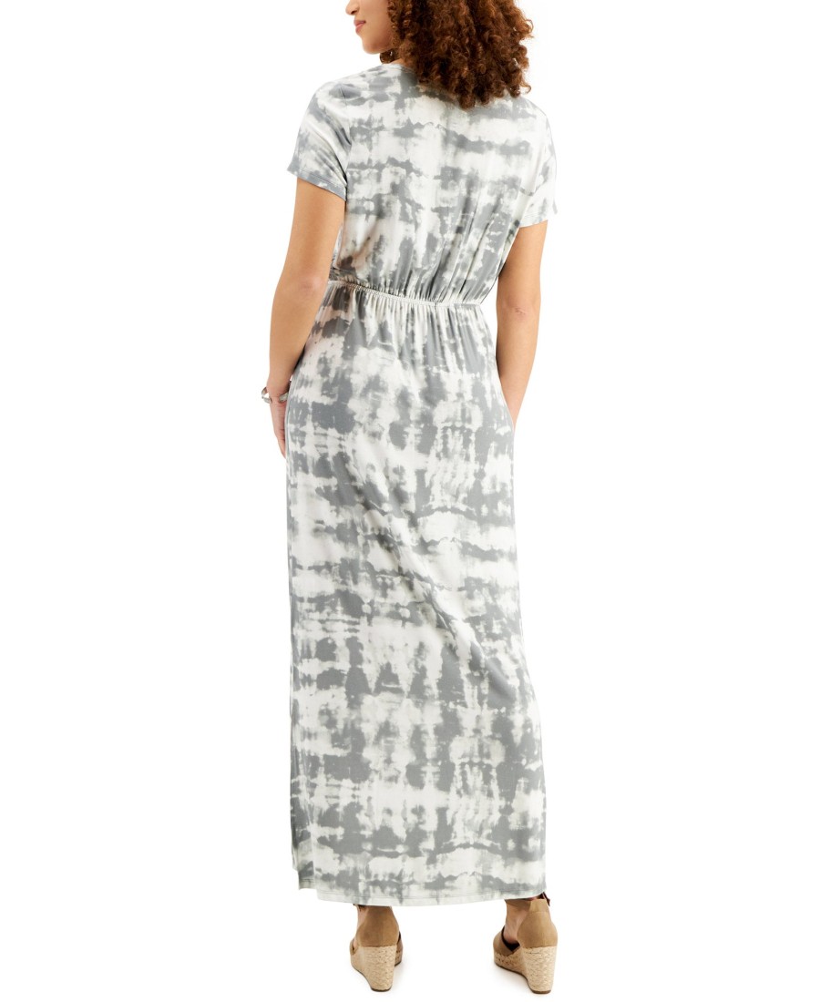 Women'S Style & Co | Printed Drawstring-Waist Maxi Dress Grey Tropical