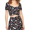 Women'S RVCA | Printed Annola Smocked Cropped Top Black