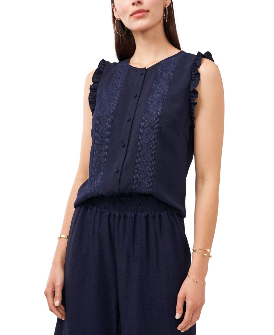 Women'S Vince Camuto | Petite Embroidered Sleeveless Top Classic Navy