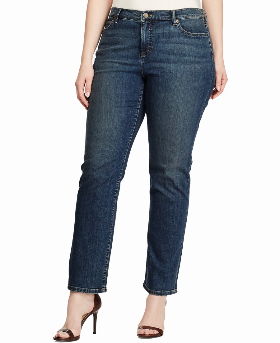 Women'S Lauren Ralph Lauren | Plus Classic Stretch Straight-Leg Jeans Blue