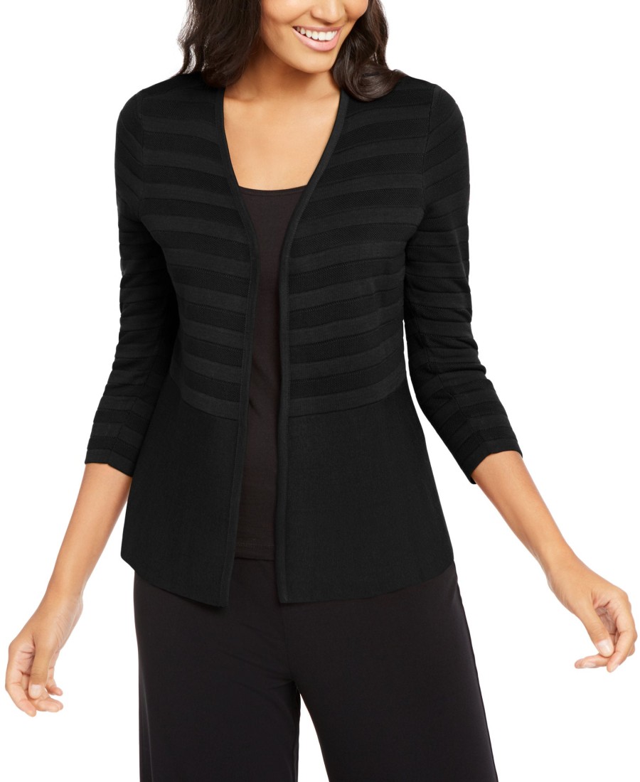 Juniors' Alfani | Textured-Stripe Open-Front Cardigan Deep Black