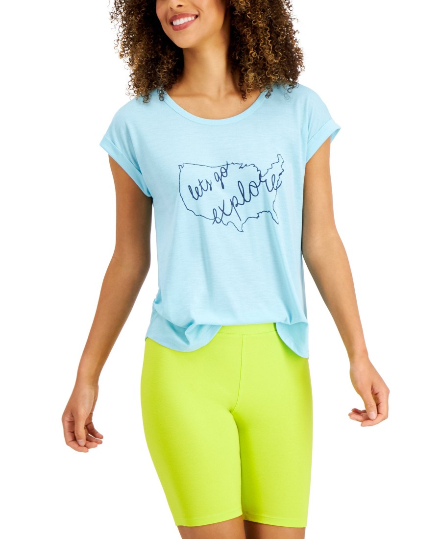 Women'S Style & Co | Petite Graphic-Print Cuffed T-Shirt Explore