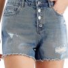 Women'S ONLY | Cotton Ripped Button-Fly Denim Shorts Light Blue Denim