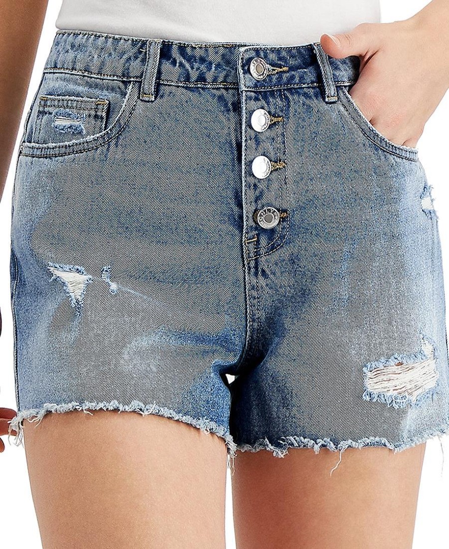 Women'S ONLY | Cotton Ripped Button-Fly Denim Shorts Light Blue Denim